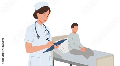 Caring nurse taking notes during patient consultation, offering support and reassurance in a medical setting, healthcare concept