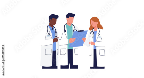 Medical professionals collaborating on patient care, providing expert analysis and compassionate support in modern healthcare environment