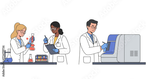 Scientists conducting crucial research in a modern laboratory, analyzing samples with advanced equipment for groundbreaking discoveries