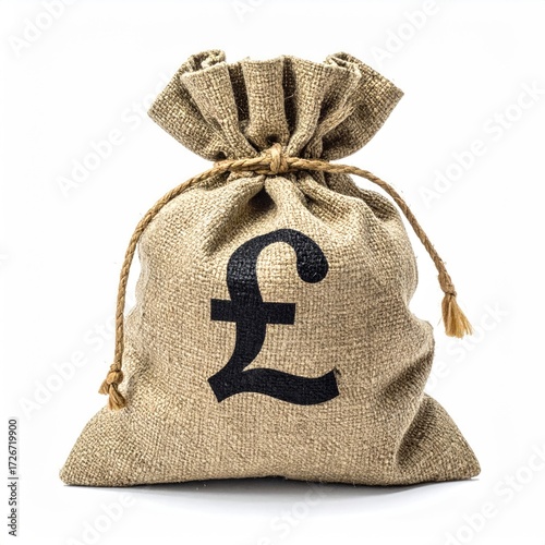 Burlap money sack with pound symbol
