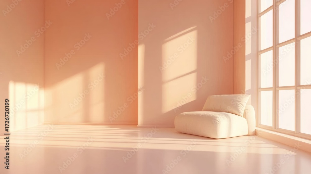 Obraz premium a white chair sitting in a room with a window