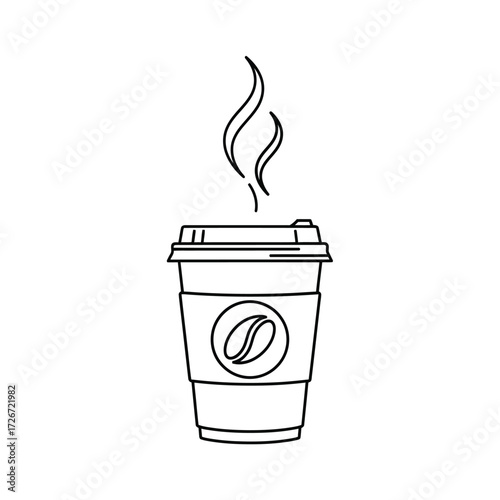 Simple line drawing of a steaming disposable coffee cup design