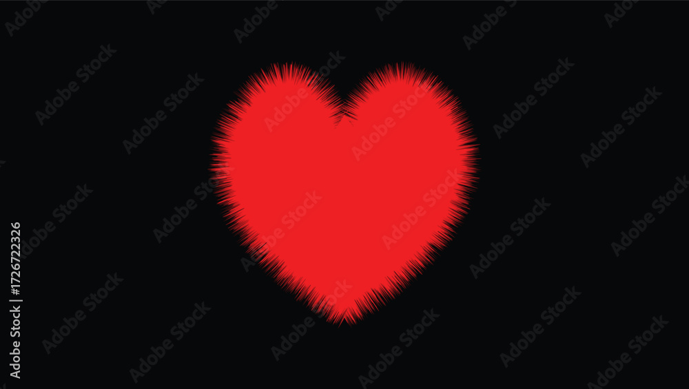 Obraz premium Glowing Red Heart with Fuzzy Neon Edges on Black Background – Abstract Romantic Love Symbol for Valentine’s Day, Romance, and Digital Art