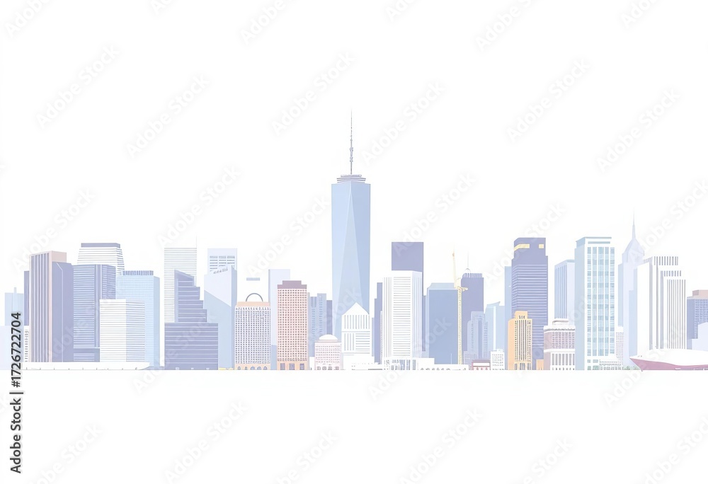 Obraz premium NYC skyline, iconic buildings in white, vector illustration , geometric, wallpaper