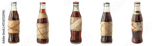 Authentic vintage soda bottles with rustic paper labels and cold condensation evoke a nostalgic refreshment perfect for retro branding and beverage marketing