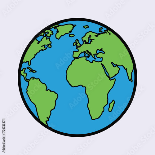 A simplistic illustration of planet earth showing continents and oceans