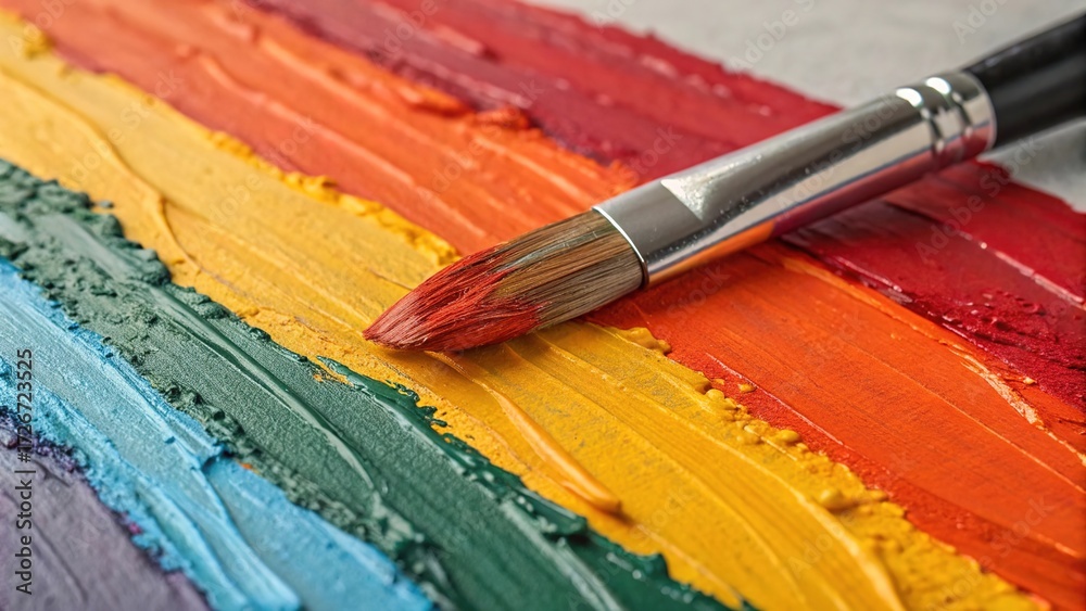 Obraz premium Vibrant brush strokes of acrylic paint create a colorful palette on a canvas surface