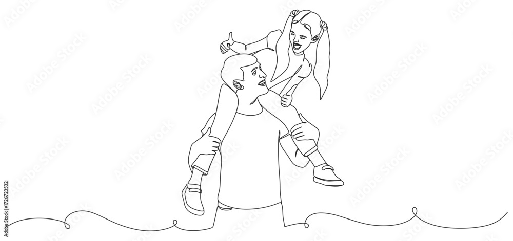 Fototapeta premium continuous line of a father carrying his daughter happily