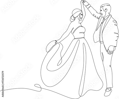 Drawing of a bride and groom. The happy couple is dancing.