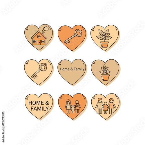 Celebrate the warmth of family and home with these charming heart-shaped icons, perfect for expressing love, security, and domestic bliss in your creative projects