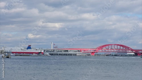 日本、神戶港、海、観光スポット、港湾、船舶、青空、雲、風景、写真素材	
