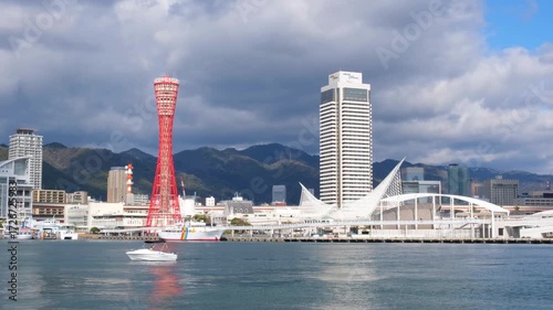 日本、神戶港、海、観光スポット、港湾、船舶、青空、雲、風景、写真素材	
