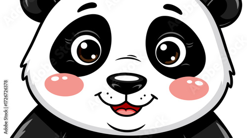 Cute cartoon panda smiling with large eyes and rosy cheeks  