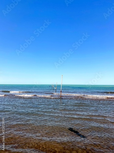 Seascape of the Caspian Sea on a sunny summer day