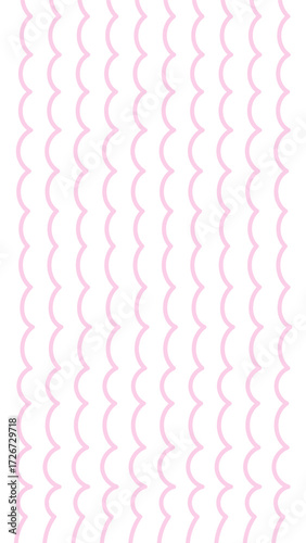 Pink Wavy Line Background. Cute hand drawn striped 1920x1080 ratio backdrop with coquette lace curves. Vector illustration in sketchy style