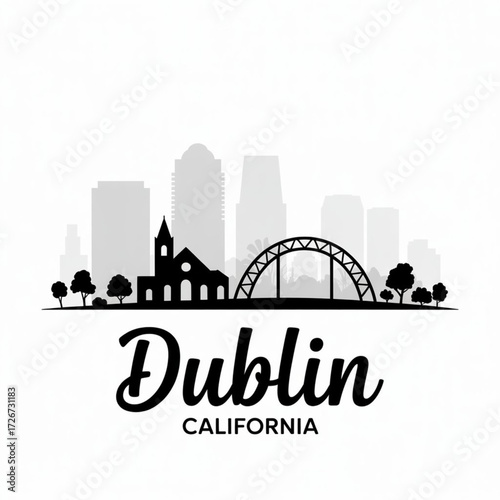 Photography Dublin California Skyline Silhouette — A Modern Suburb in the East Bay Vector Il