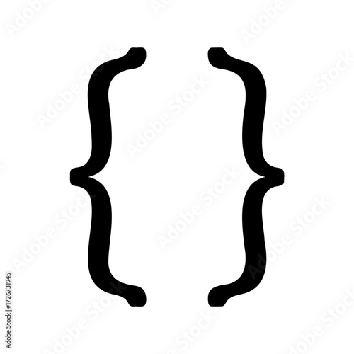 Isolated Black Curly Braces on a White Background, Symbol of Code and Data