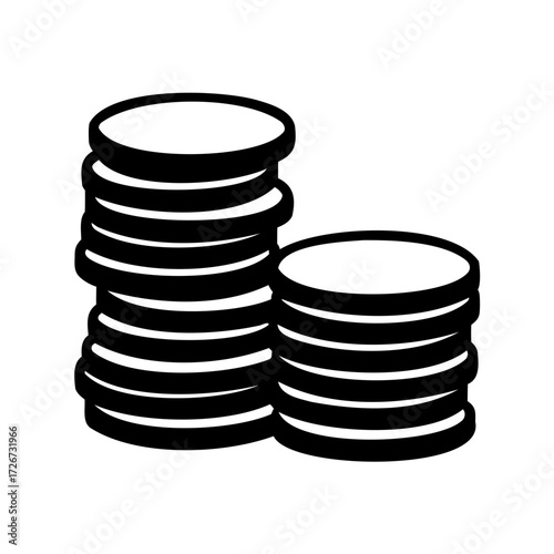 Black and white illustration of two stacks of coins signifying wealth