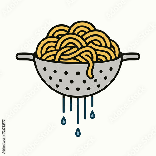 Draining pasta from colander in flat vector style