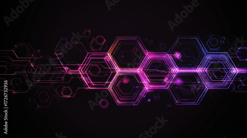 Vibrant synthetic life creation showcases interconnected hexagonal patterns in mesmerizing blend of purple and pink hues against dark background