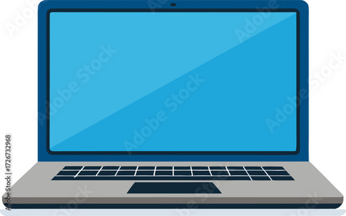 Scalable vector mockup of a modern laptop computer with blue screen