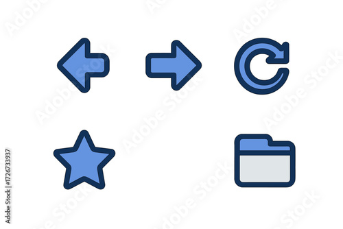 Blue interface icons set with navigation arrows, star, and folder symbol for web and app design