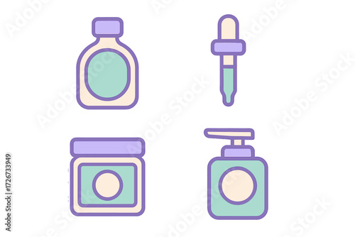 Various cosmetic product containers and beauty accessories for daily skincare and personal hygiene routines and wellness