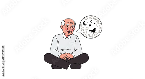 Grandfather sitting cross-legged telling folktales