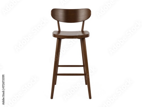 Front view of tall wooden bar stool isolated on white