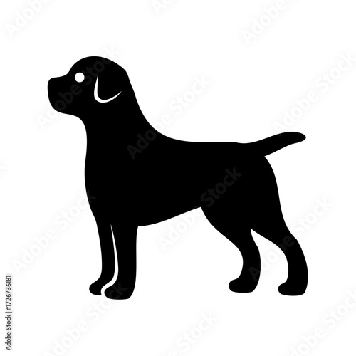 Simple and elegant black silhouette graphic of a noble dog standing alert