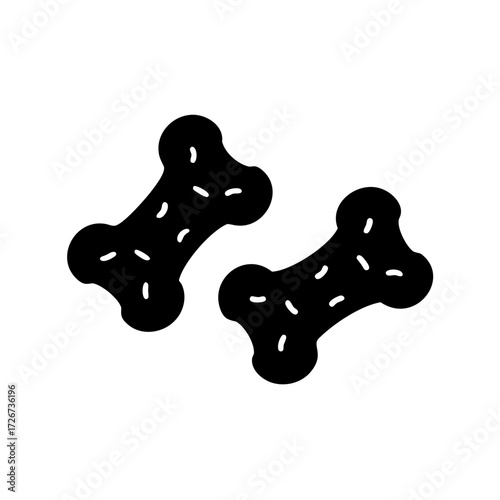 Two stylized black dog bones with white spots on a white background