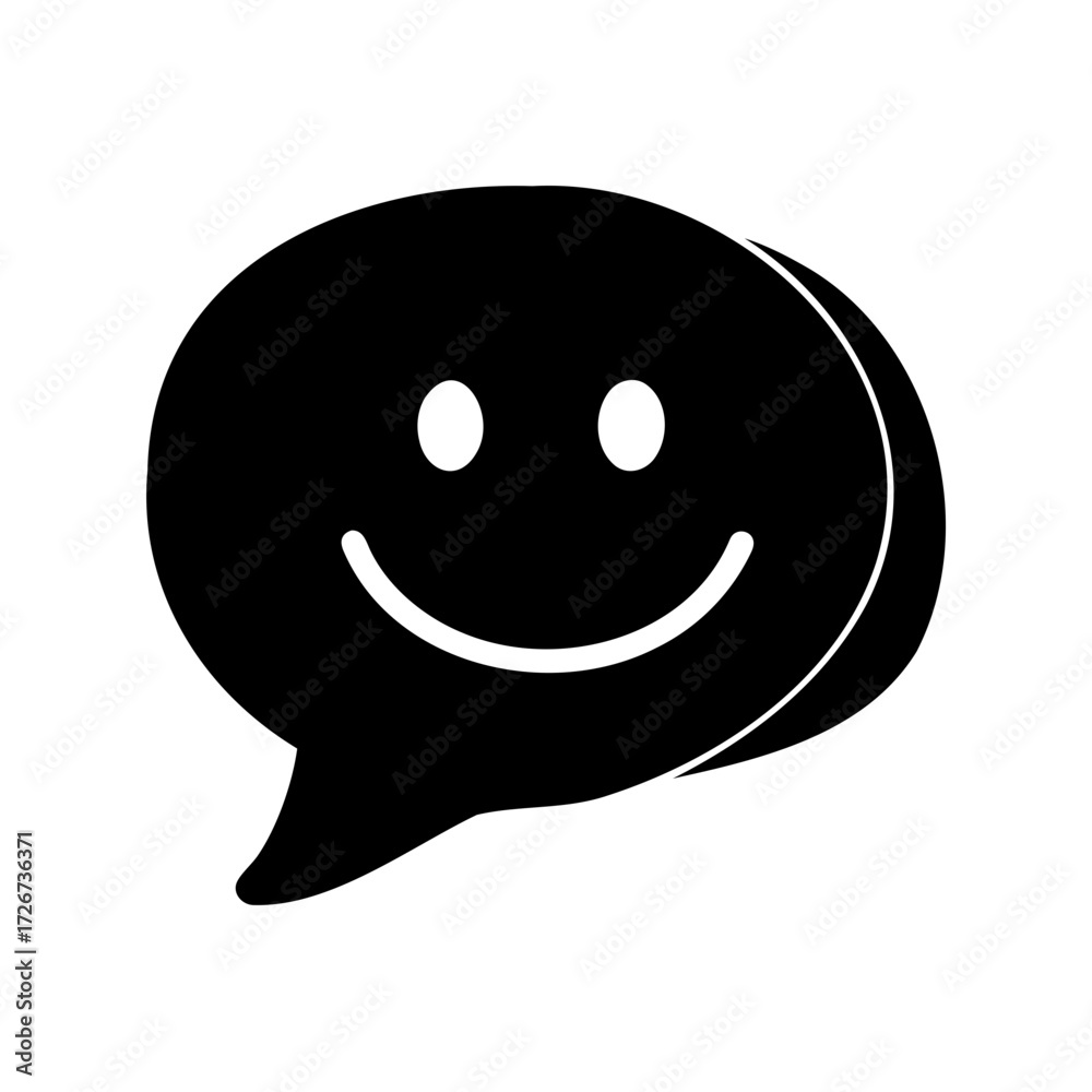 Fototapeta premium Simple and minimalistic happy face emoji within a black speech bubble outline