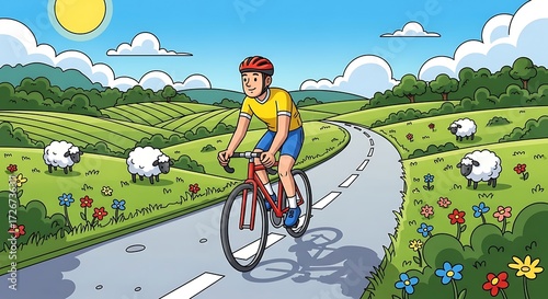 Man biking rural road.