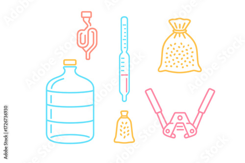 Complete home brewing equipment set including fermenter, airlock, hydrometer, grain bags, and bottle capper for craft beer and wine making