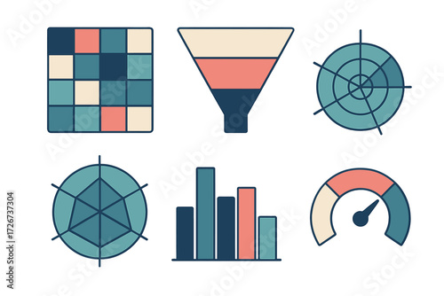 Comprehensive collection of data visualization elements and infographic icons for business analysis and reporting