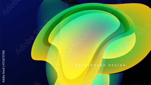 Abstract fluid shapes, vibrant yellow, green hues. Dark background creates dynamic visual contrast. Modern design element.