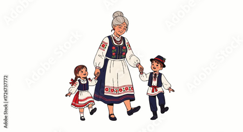 International Day of Older Persons : Grandmother teaching children traditional dance steps