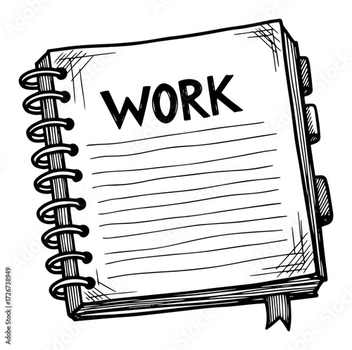 Spiral work notebook with tabbed pages – sketch‑style office planner journal icon