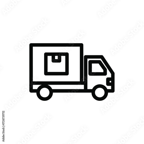 Line art icon of a delivery van for logistics and cargo