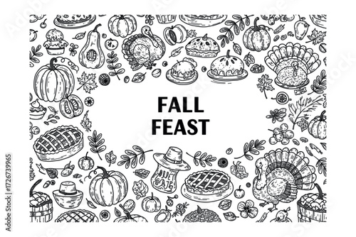 Fall feast celebration a seasonal gathering of delicious dishes autumn ambiance artistic illustrations. Vector illustration