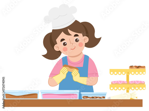 Illustration of Baker Preparing Donut