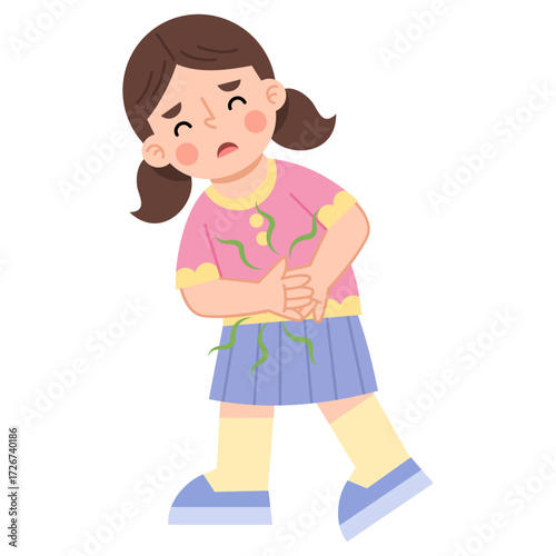 Illustration of Girl with Stomach Ache