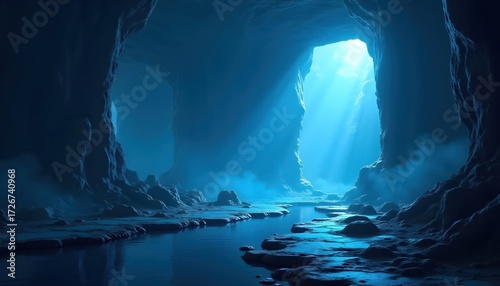 Sci-Fi Concept Art Using Blue Lit Geometric Wall Structure