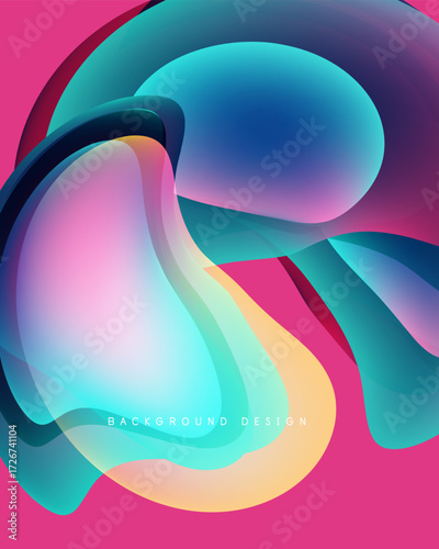 Abstract fluid shapes blend, creating vibrant colorful background. Soft gradients, smooth curves define dynamic composition. Pink, blue hues dominate design.