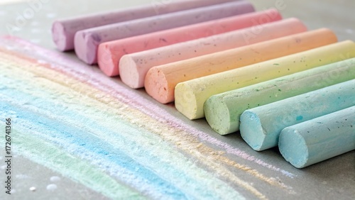 Pastel chalk arranged in a vibrant display with colorful streaks on a surface