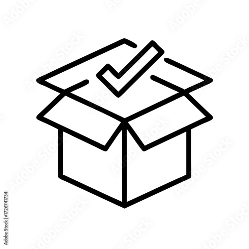Open box with a check mark symbolizing approval and completion  
