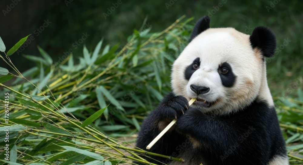 Fototapeta premium Close-up of a panda eating bamboo