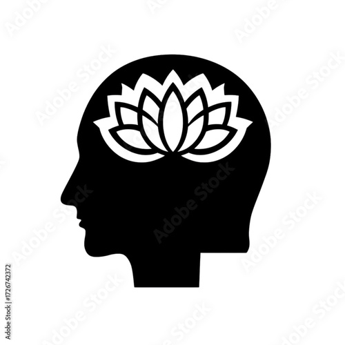 Black silhouette of a human head with lotus flower inside