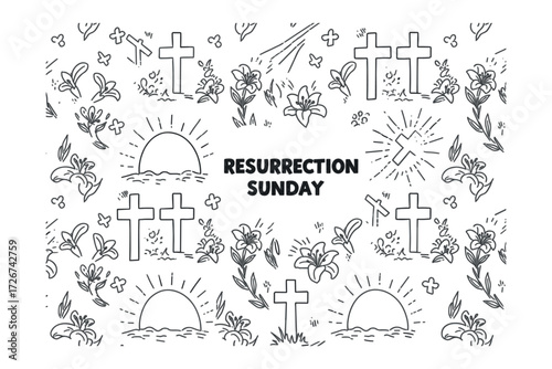 Resurrection sunday celebration church graphic design spring aerial view faith and renewal theme. Vector illustration