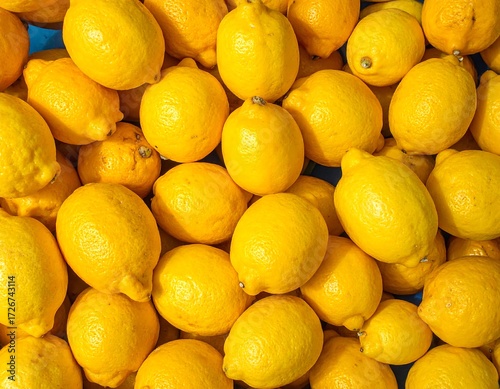 Bright yellow lemons close-up